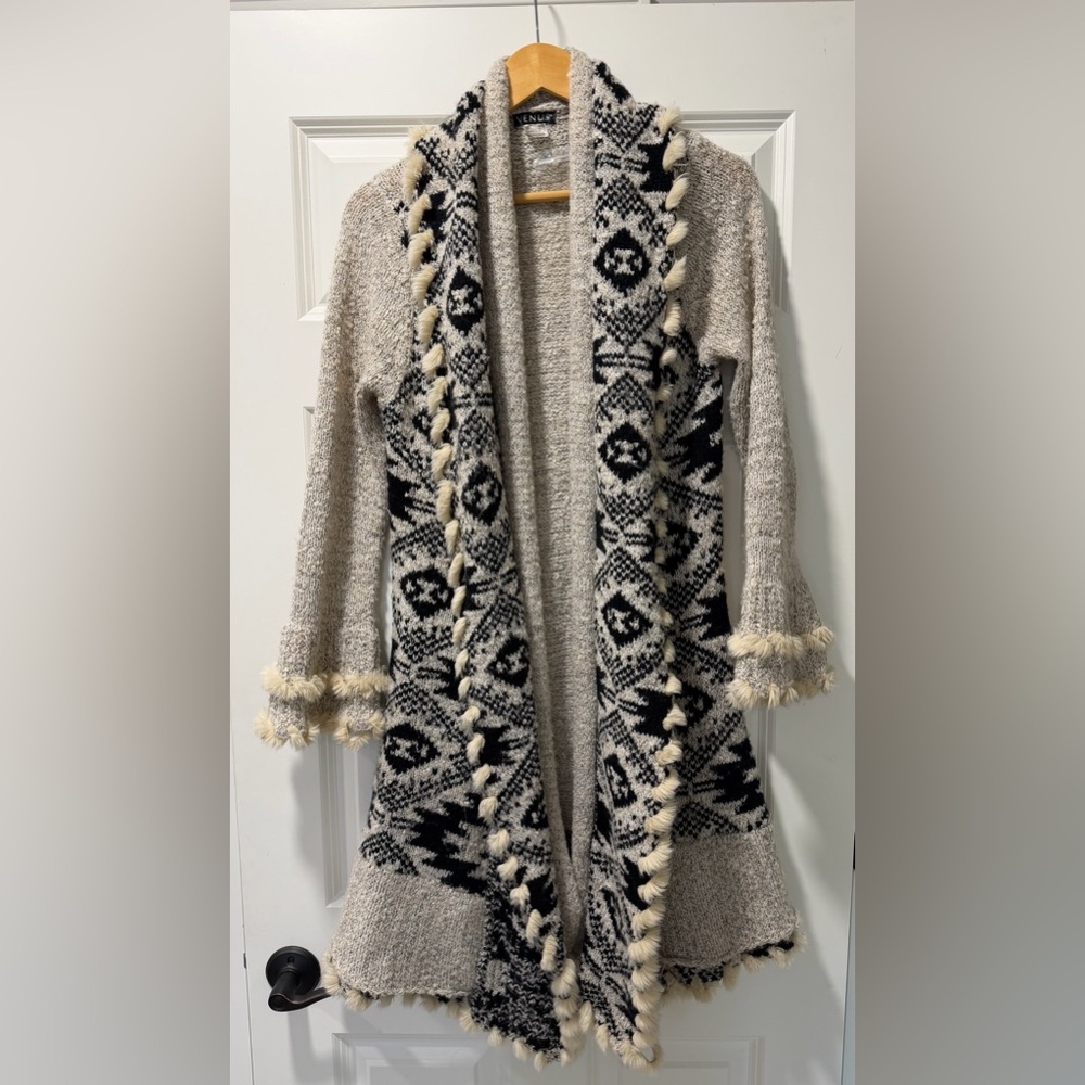 VENUS Boho Fringe Trim Open Cardigan Coat XS